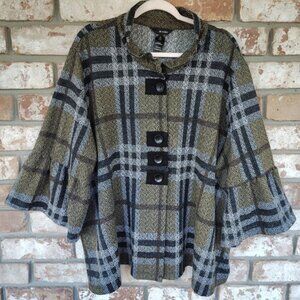 Ali Miles Green Plaid Artsy Ruffle Sleeve Jacket Sz 3X Academia Preppy Business